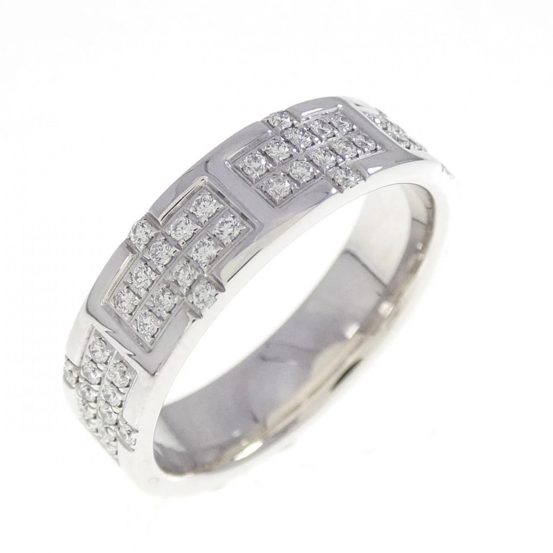 HERMES KILIM RING: HERMES Kilim Ring Brand: HERMES Type: Ring Material: 750 White Gold Main Stone Natural Color: White Gold Size: 5 (US size) Accessories: None Accessories Notice: When purchasing pre-owned g