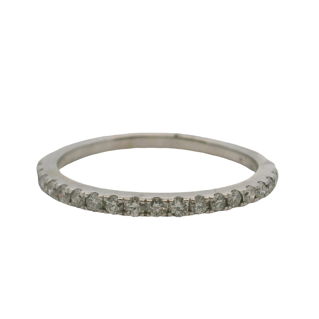 WHITE GOLD ROUND DIAMOND LINE HALF-ETERNITY BAND RING: White Gold Round Diamond Line Half-Eternity Band Ring Brand: Unbranded Type: Ring Material: White Main Stone Natural Color: White Gold 14k Size: 8 US Accessories: None Accessories Notice: