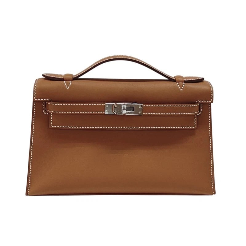 HERMES POCHETTE KELLY HANDBAG: HERMES Pochette Kelly Handbag Brand: HERMES Type: Handbag Material: Swift Color: Gold SilverHardware Size: W8.7 x H5.1x D2.6inch Accessories: None Accessories Notice: When purchasing