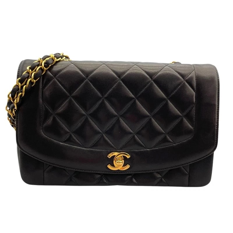 CHANEL DIANA 25 SHOULDER BAG: CHANEL Diana 25 Shoulder Bag Brand: CHANEL Type: Shoulder Bag Material: lambskin Color: Black Gold Hardware Size: W9.8 x H6.3x D2.8inch Shoulder:41.3inch Accessories: None Accessories Noti