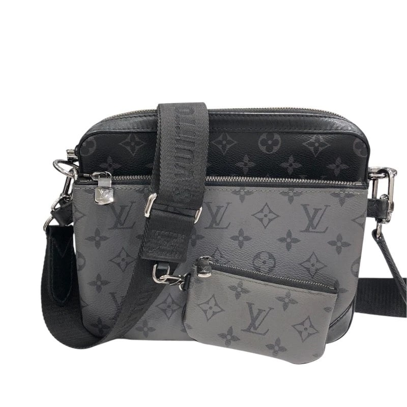 LOUIS VUITTON TRIO MESSENGER SHOULDER BAG: LOUIS VUITTON Trio Messenger Shoulder Bag Brand: LOUIS VUITTON Type: Shoulder Bag Material: Monogram Eclipse Color: black Size: W9.4 x H7.1x D1.6inch Shoulder:52.4inch Accessories: None