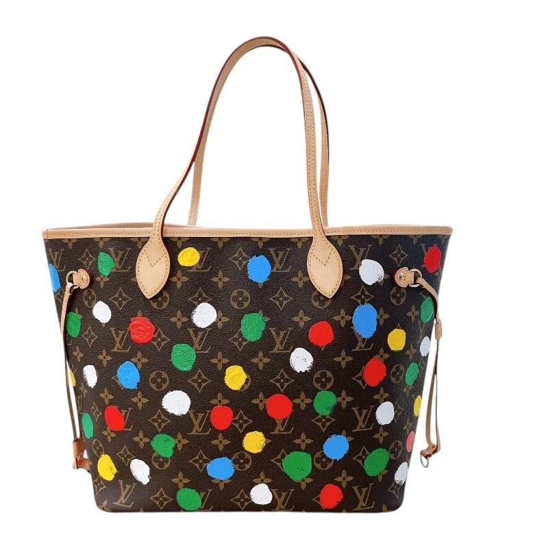 LOUIS VUITTON NEVERFULL MM YAYOI KUSAMA COLLABORATION TOTE BAG: LOUIS VUITTON Neverfull MM Yayoi Kusama collaboration Tote Bag Brand: LOUIS VUITTON Type: Tote Bag Material: Monogram Painted Dots Color: Brown Size: W12.2 x H11.6x D6.3inch Accessories: None