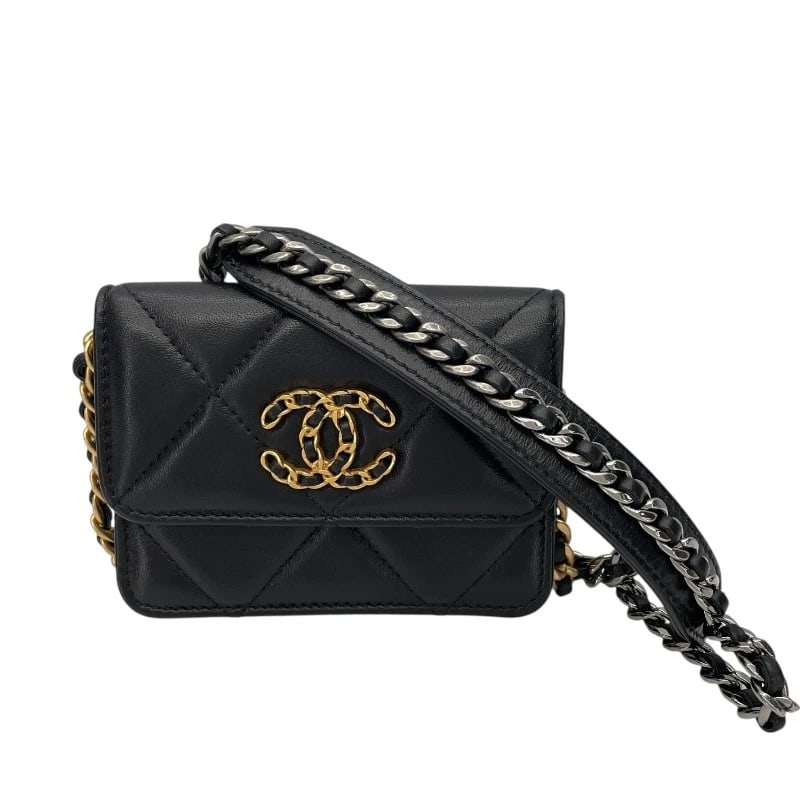 CHANEL19 CHAIN CLUTCH BAG WALLET CHAIN: CHANEL19 Chain Clutch Bag Wallet Chain Brand: CHANEL Type: Wallet Chain Material: lambskin Color: Black GD/SV hardware Size: W4.7 x H3.5x D0.8inch Accessories: None Accessories Notice: Whe