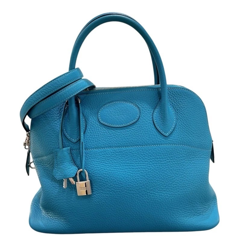 HERMES BORED 31 HANDBAG: HERMES Bored 31 Handbag Brand: HERMES Type: Handbag Material: Taurillon Clemence Color: Turquoise SilverHardware Size: W12.2 x H9.4x D5.1inch Shoulder:34.6inch Accessories: None Accessories