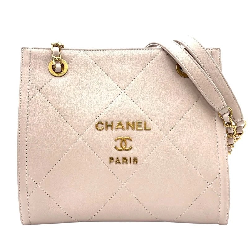 CHANEL CHAINSHOULDER BAG SHOULDER BAG: CHANEL ChainShoulder Bag Shoulder Bag Brand: CHANEL Type: Shoulder Bag Material: Calfskin Color: Light Pink Gold Hardware Size: W8.9 x H8.1x D4.7inch Shoulder:33.5inch Accessories: None