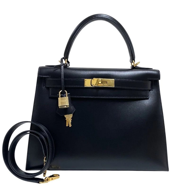HERMES KELLY 28 OUTER SEWING HANDBAG: HERMES Kelly 28 outer sewing Handbag Brand: HERMES Type: Handbag Material: Box scarf Color: Black Gold Hardware Size: W11.4 x H8.3x D4.3inch Shoulder:34.6inch Accessories: None Accessories