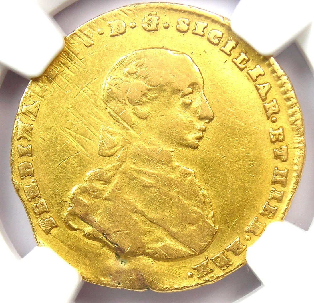 1767 ITALY NAPLES & SICILY GOLD 4 DUCATS COIN: 1767 Italy Naples & Sicily Gold 4 Ducats Coin Composition: Gold Year: 1767 Denomination: 4 Ducats Fineness: None Country of Origin: Italy Accessories: None Accessories Notice: When purchas