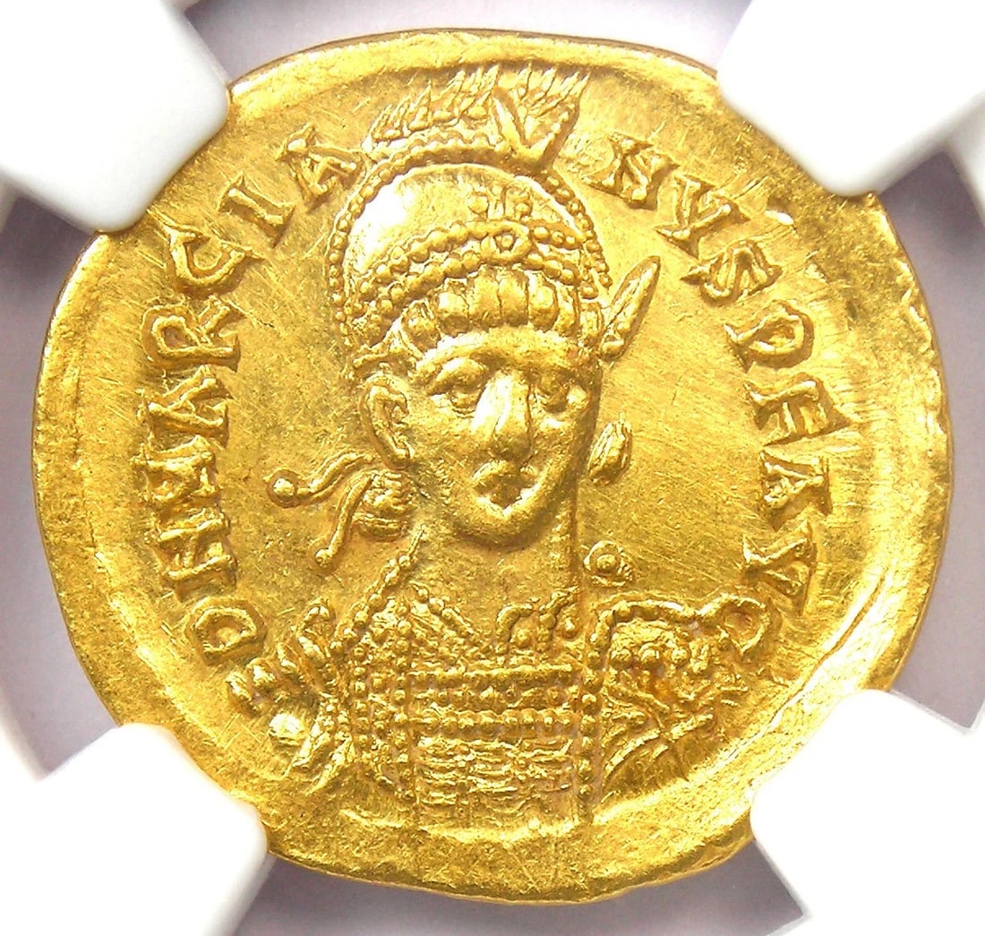 MARCIAN AV SOLIDUS GOLD ROMAN COIN: Marcian AV Solidus Gold Roman Coin Composition: Gold Year: 457 AD Denomination: Solidus Fineness: None Country of Origin: None Accessories: None Accessories Notice: When purchasing pre-own