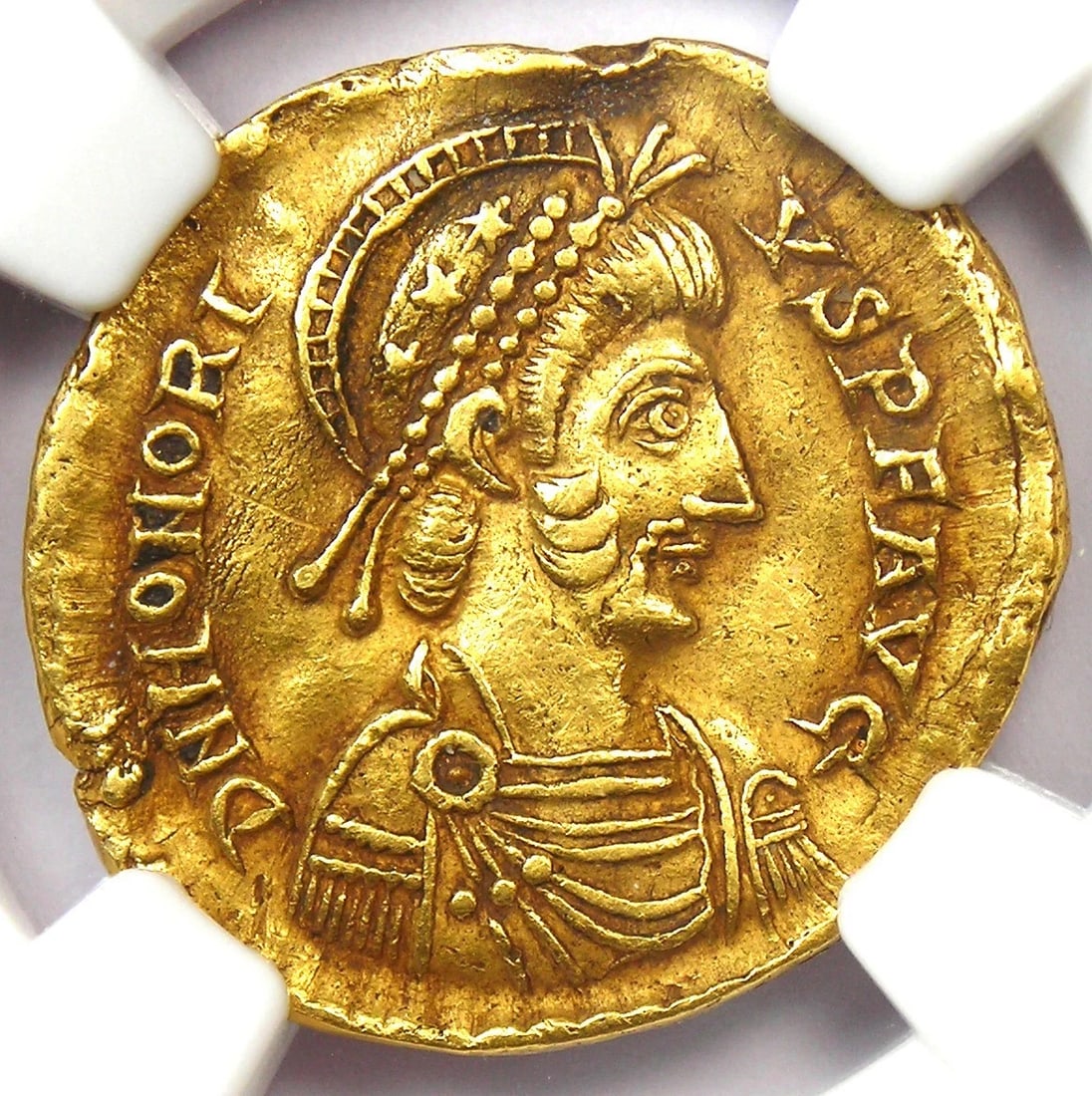 HONORIUS AV GOLD SOLIDUS 393-423: Honorius AV Gold Solidus 393-423 Composition: Gold Year: 393 AD Denomination: Solidus Fineness: None Country of Origin: Accessories: None Accessories Notice: When purchasing pre-owned good