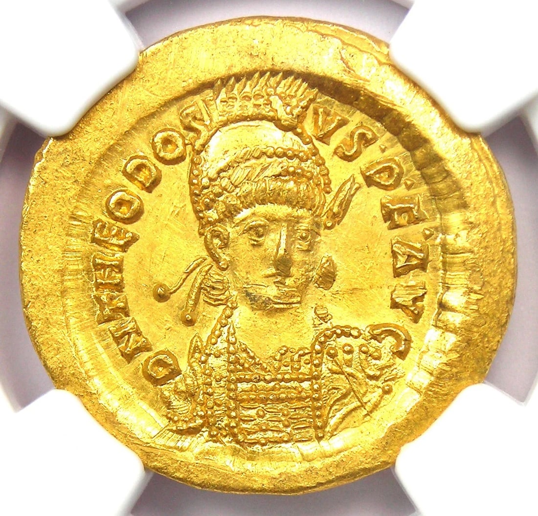 THEODOSIUS II AV SOLIDUS GOLD ROMAN COIN (1 of 3)