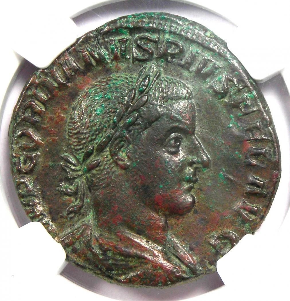 ROMAN GORDIAN III AE SESTERTIUS COPPER COIN: Roman Gordian III AE Sestertius Copper Coin Composition: Copper Year: 238 AD Denomination: Sestertius Fineness: None Country of Origin: None Accessories: None Accessories Notice: When purc