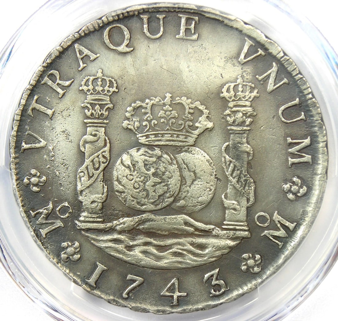 1743/2 MEXICO PILLAR DOLLAR 8 REALES SILVER COIN: 1743/2 Mexico Pillar Dollar 8 Reales Silver Coin Composition: Silver Year: 1743 Denomination: 8 Reales Fineness: None Country of Origin: Mexico Accessories: None Accessories Notice: When p