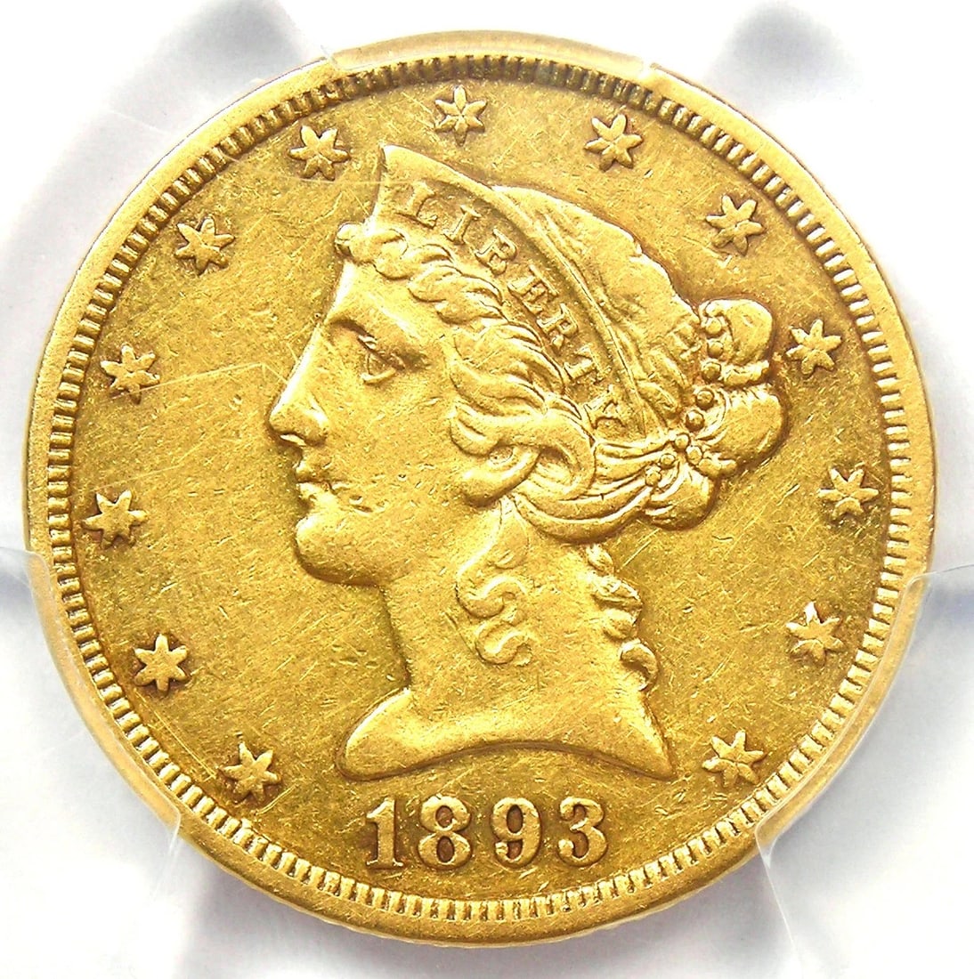 1893-CC LIBERTY GOLD HALF EAGLE $5 CARSON CITY COIN: 1893-CC Liberty Gold Half Eagle $5 Carson City Coin Composition: Gold Year: 1893 Denomination: $5 Fineness: 0.9 Country of Origin: United States Accessories: None Accessories Notice: When