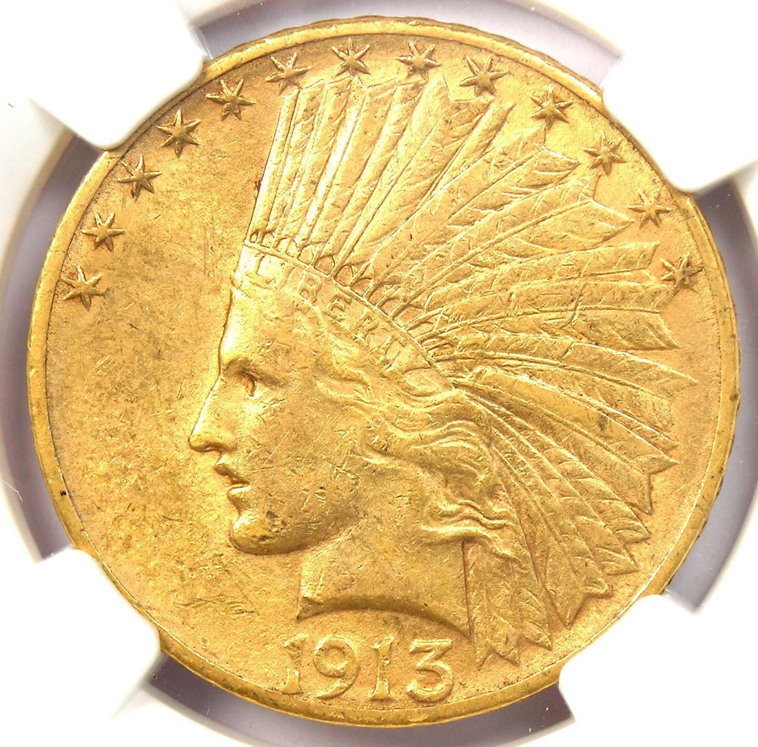 1913-S INDIAN GOLD EAGLE $10 COIN: 1913-S Indian Gold Eagle $10 Coin Composition: Gold Year: 1913 Denomination: $10 Fineness: 0.9 Country of Origin: United States Accessories: None Accessories Notice: When purchasing pre-ow