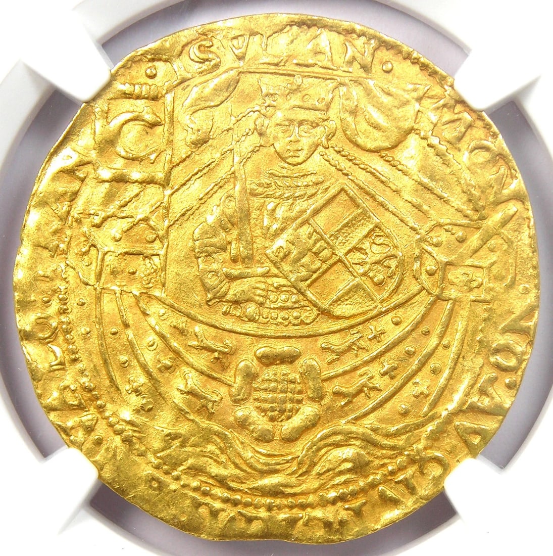 1590-93 NETHERLANDS GOLD NOBLE FLEMISH KAMPEN COIN: 1590-93 Netherlands Gold Noble Flemish Kampen Coin Composition: Gold Year: 1590 Denomination: Noble Fineness: None Country of Origin: Netherlands Accessories: None Accessories Notice: When