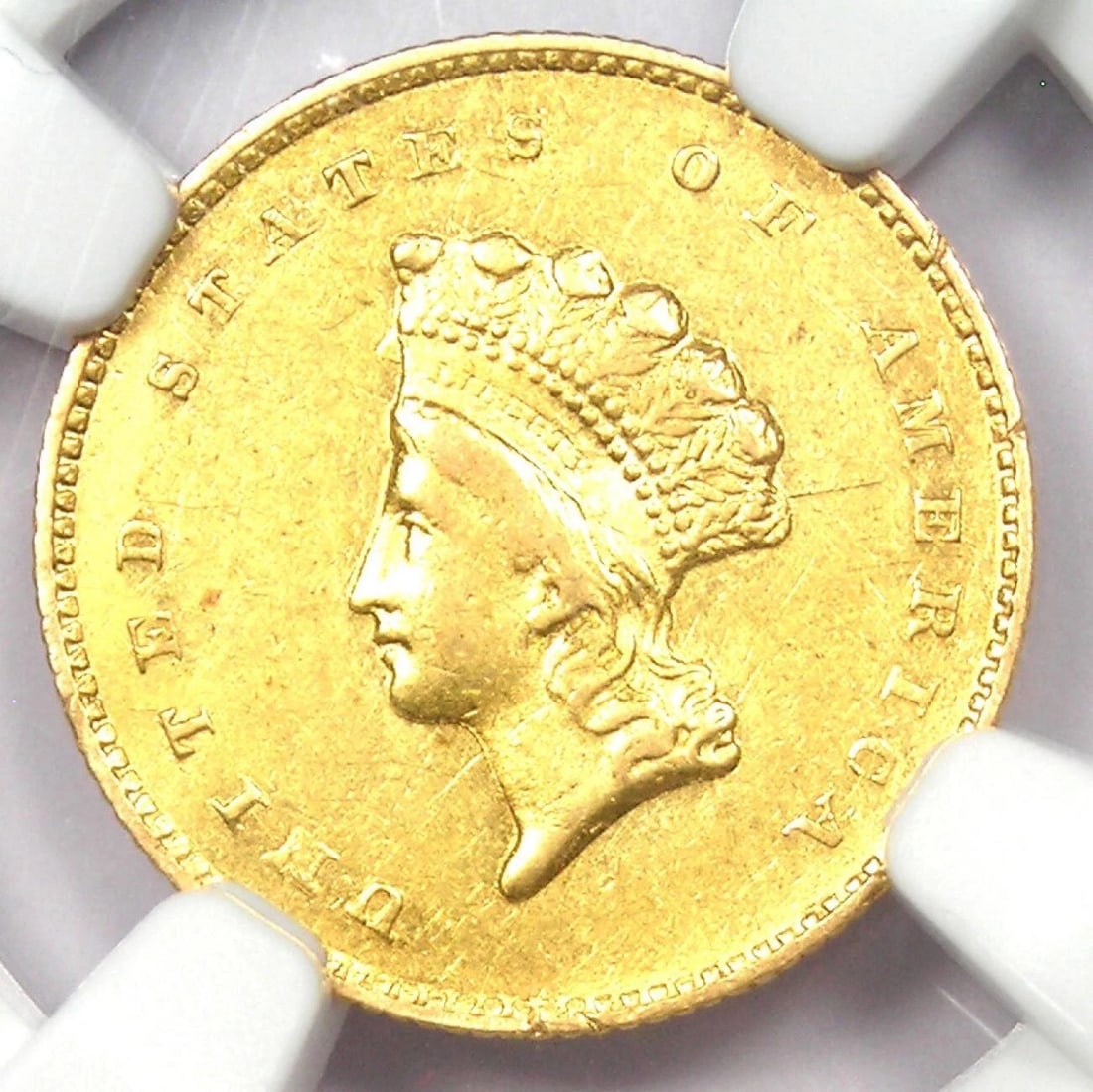 1855-O TYPE 2 INDIAN GOLD DOLLAR (G$1 COIN): 1855-O Type 2 Indian Gold Dollar (G$1 Coin) Composition: Gold Year: 1855 Denomination: $1 Fineness: None Country of Origin: United States Accessories: None Accessories Notice: When purchas