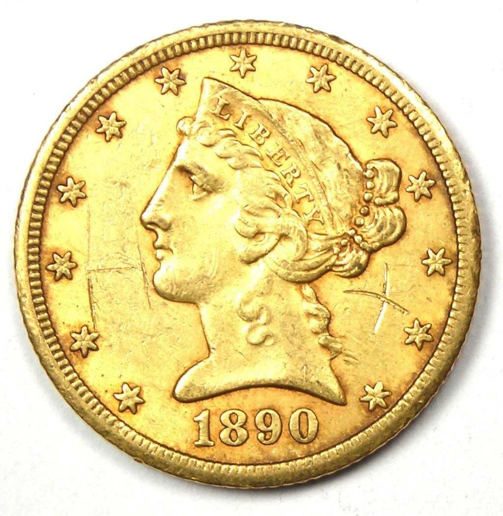1890-CC LIBERTY GOLD HALF EAGLE $5 COIN (1 of 4)