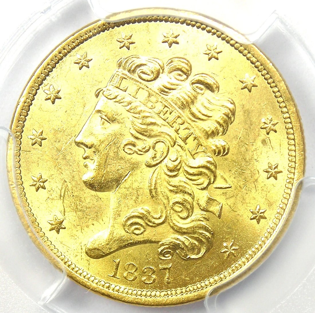 1837 CLASSIC GOLD HALF EAGLE $5 COIN: 1837 Classic Gold Half Eagle $5 Coin Composition: Gold Year: 1837 Denomination: $5 Fineness: None Country of Origin: None Accessories: None Accessories Notice: When purchasing pre-owned go