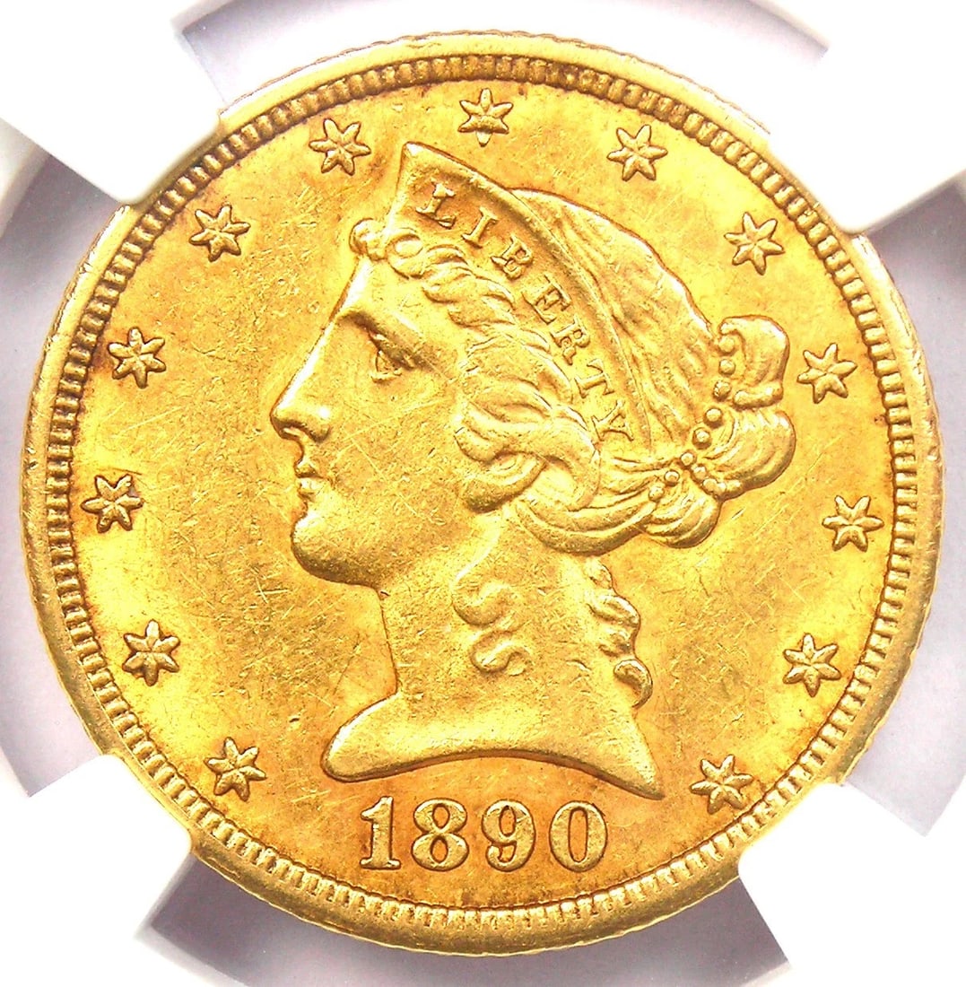 1890-CC LIBERTY GOLD HALF EAGLE $5 COIN: 1890-CC Liberty Gold Half Eagle $5 Coin Composition: Gold Year: 1890 Denomination: $5 Fineness: 0.9 Country of Origin: United States Accessories: None Accessories Notice: When purchasing p