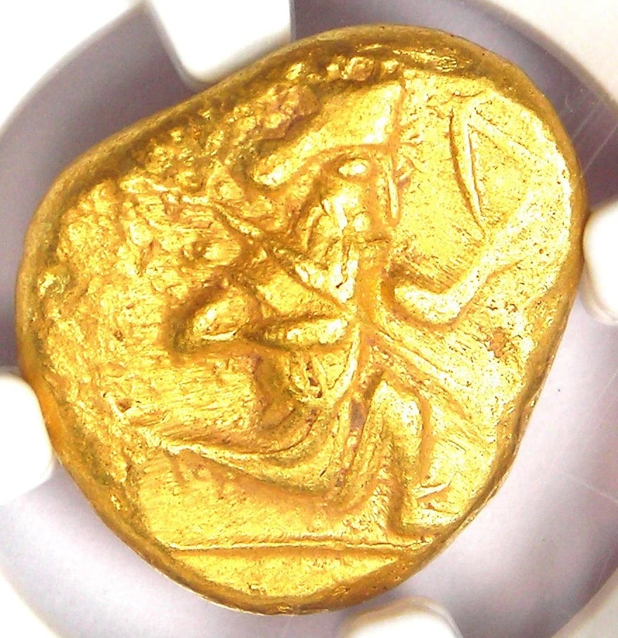 PERSIA ACHAEMENID GOLD HERO AV DARIC BIBLE COIN 400 BC: Persia Achaemenid Gold Hero AV Daric Bible Coin 400 BC Composition: Gold Year: 400 BC Denomination: Daric Fineness: None Country of Origin: None Accessories: None Accessories Notice: When