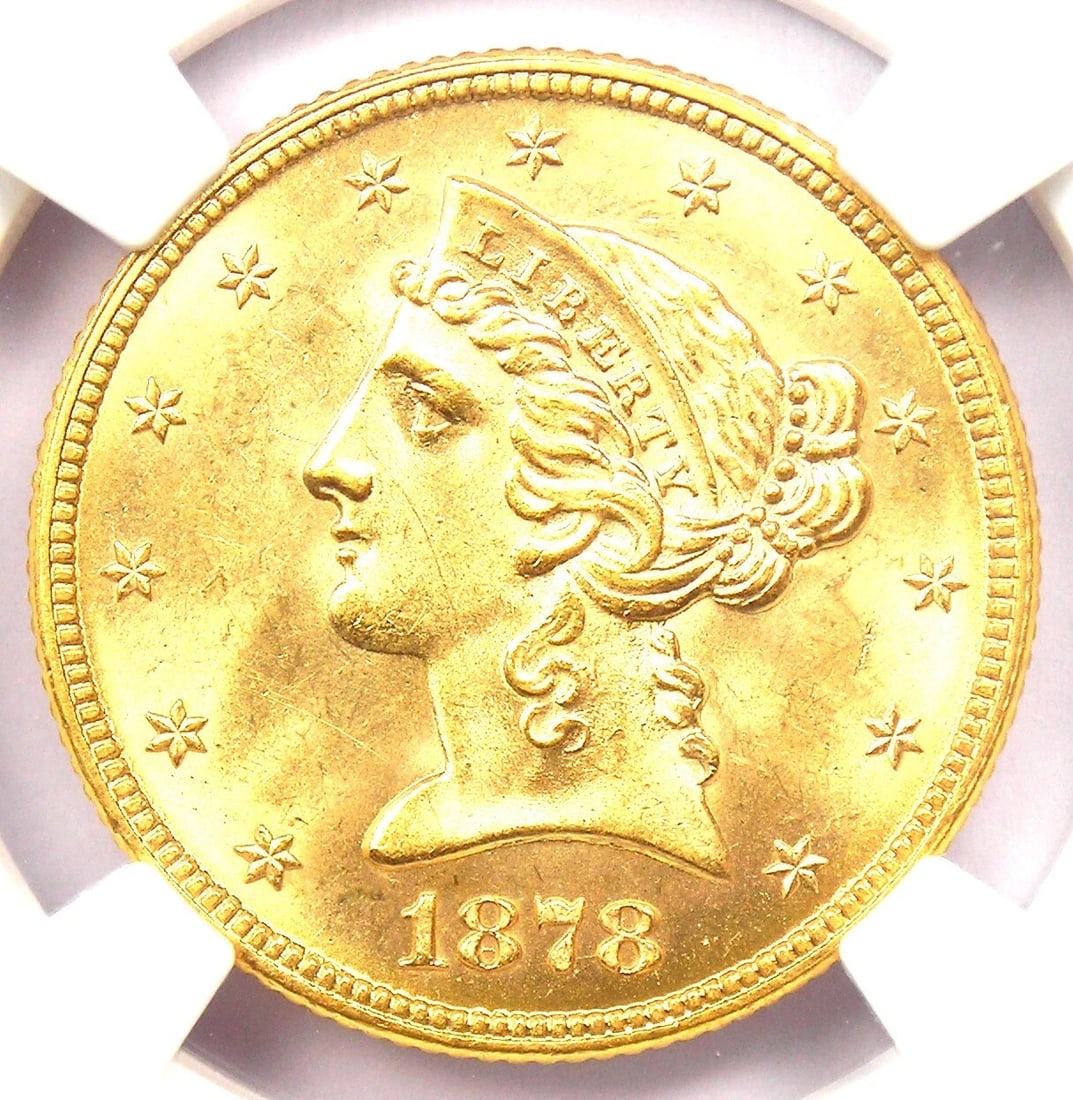 1878 LIBERTY GOLD HALF EAGLE $5 COIN. $3,900 VALUE: 1878 Liberty Gold Half Eagle $5 Coin. $3,900 Value Composition: Gold Year: 1878 Denomination: $5 Fineness: None Country of Origin: United States Accessories: None Accessories Notice: When