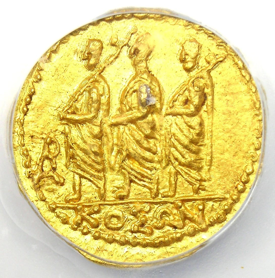 BRUTUS COSON GOLD AV STATER ROMAN KOSON COIN: Brutus Coson Gold AV Stater Roman Koson Coin Composition: Gold Year: 54 BC Denomination: Stater Fineness: None Country of Origin: None Accessories: None Accessories Notice: When purchasing