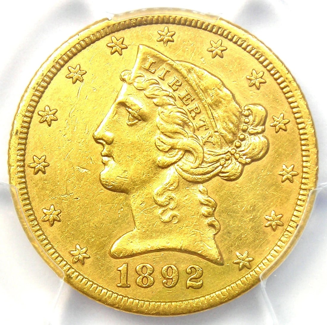 1892-CC LIBERTY GOLD HALF EAGLE $5 CARSON CITY COIN: 1892-CC Liberty Gold Half Eagle $5 Carson City Coin Composition: Gold Year: 1892 Denomination: $5 Fineness: 0.9 Country of Origin: United States Accessories: None Accessories Notice: When