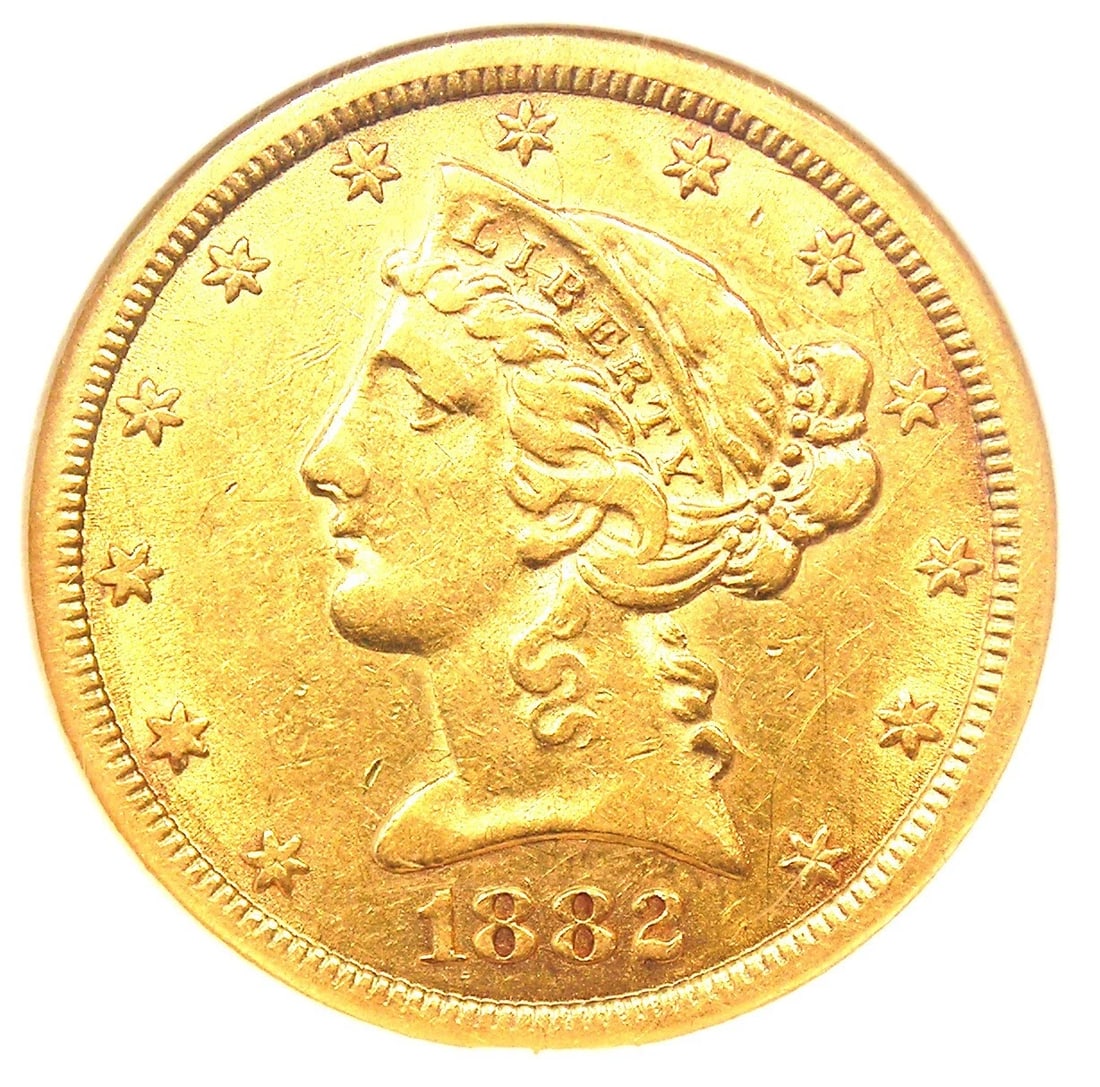 1882-CC LIBERTY GOLD HALF EAGLE $5 COIN (1 of 3)