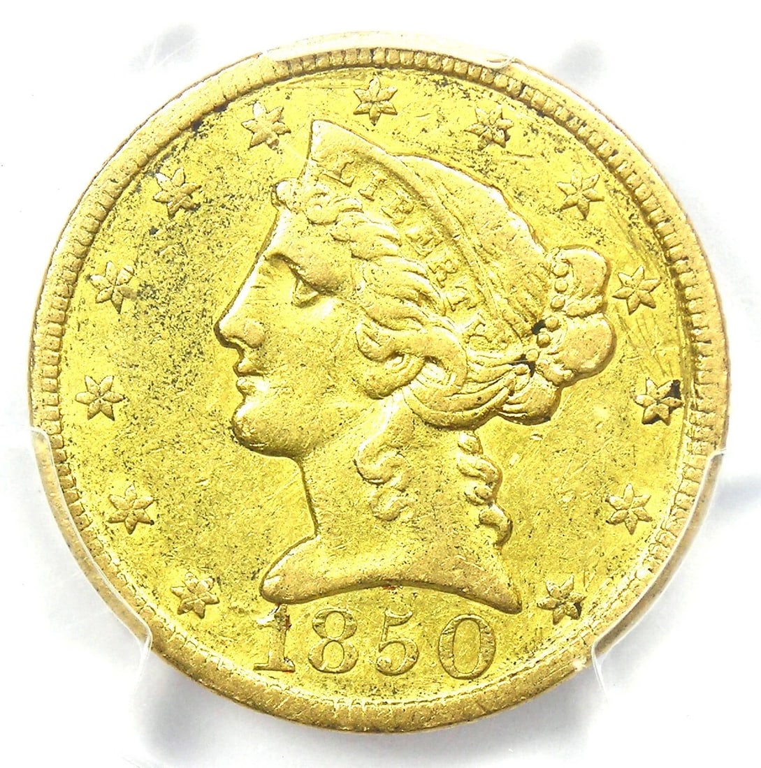 1850-C LIBERTY GOLD HALF EAGLE $5 - RARE CHARLOTTE GOLD COIN: 1850-C Liberty Gold Half Eagle $5 - Rare Charlotte Gold Coin Composition: Gold Year: 1850 Denomination: $5 Fineness: None Country of Origin: United States Accessories: None Accessories Not