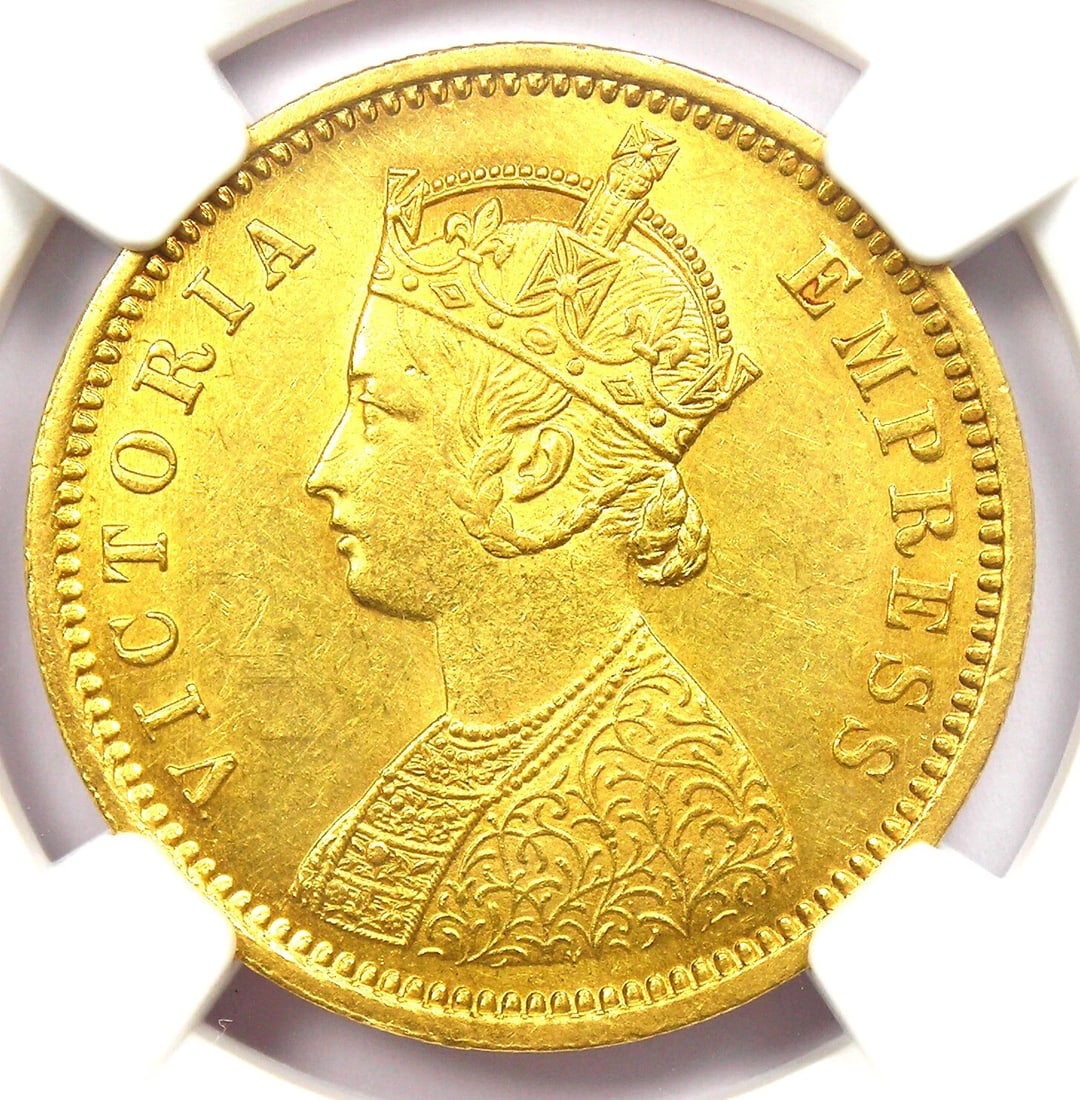1877-C INDIA VICTORIA GOLD MOHUR COIN (1 of 2)