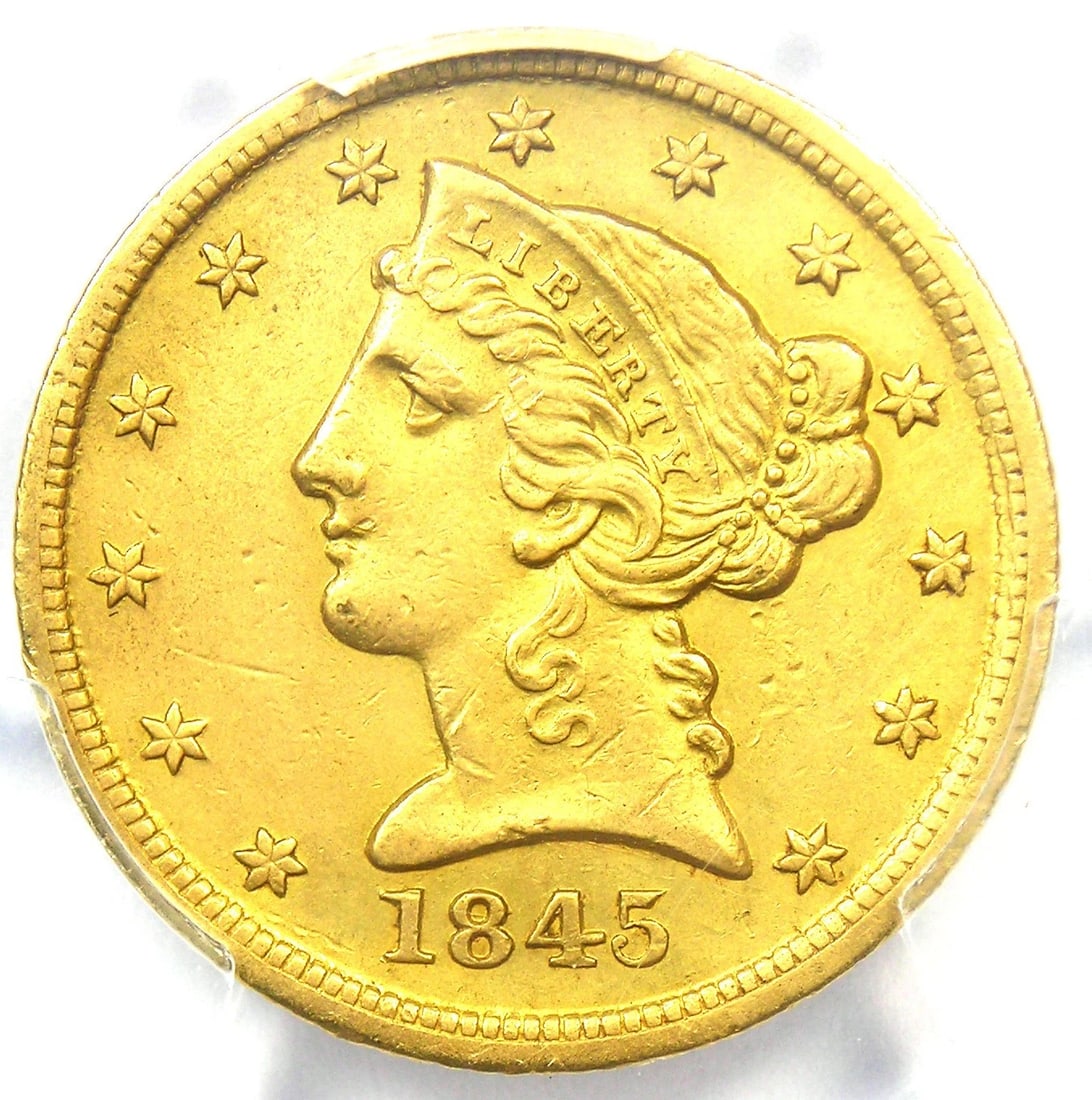 1845-D LIBERTY GOLD HALF EAGLE $5 - RARE DAHLONEGA GOLD COIN: 1845-D Liberty Gold Half Eagle $5 - Rare Dahlonega Gold Coin Composition: Gold Year: 1845 Denomination: $5 Fineness: None Country of Origin: United States Accessories: None Accessories Not