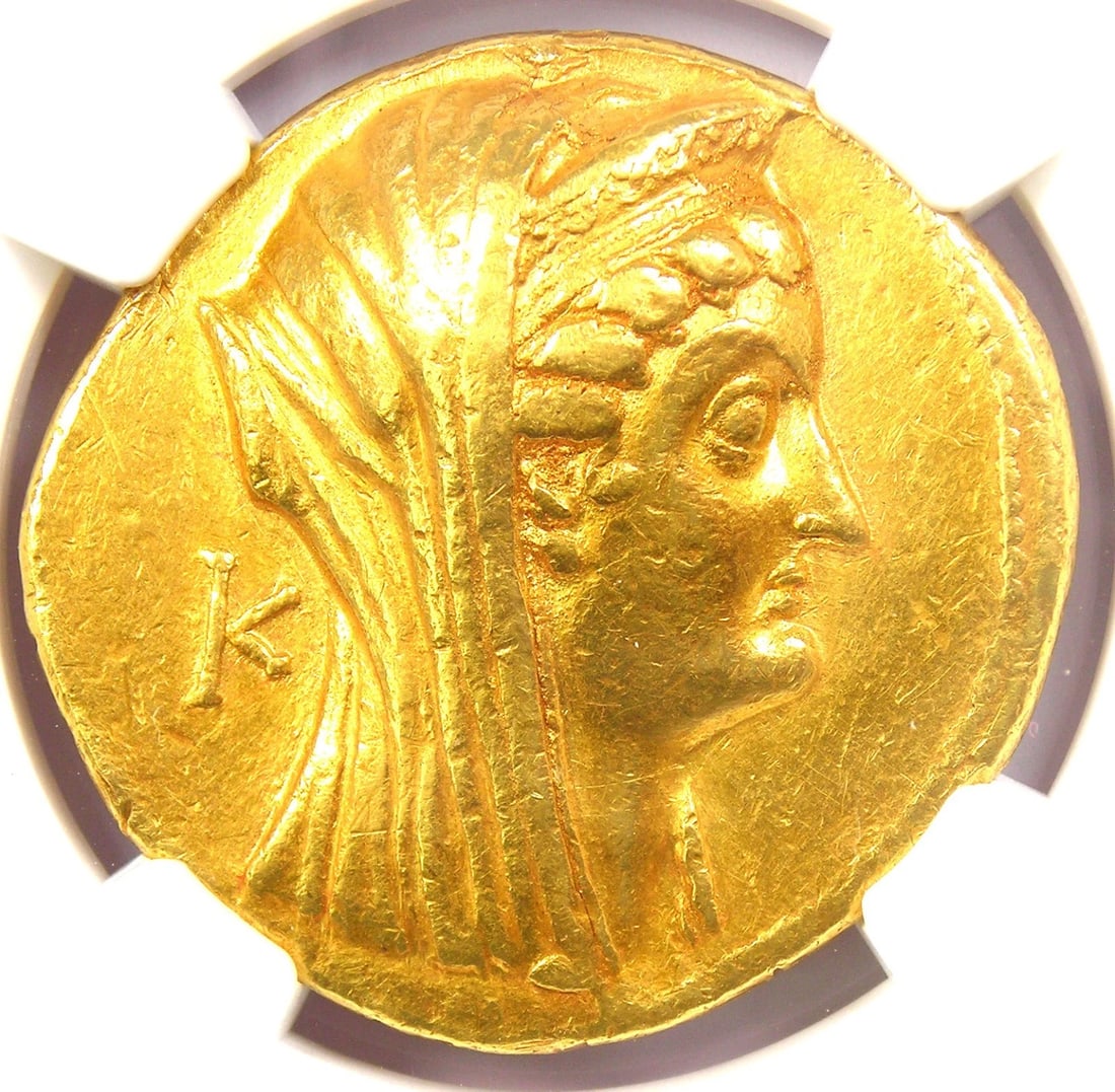 ARSINOE II GOLD AV OCTODRACHM PTOLEMAIC COIN: Arsinoe II Gold AV Octodrachm Ptolemaic Coin Composition: Gold Year: 140 BC Denomination: Octodrachm Fineness: None Country of Origin: None Accessories: None Accessories Notice: When purch