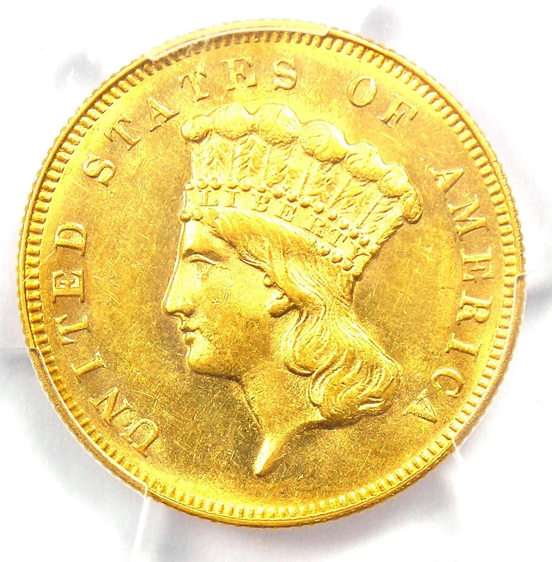 1869 THREE DOLLAR INDIAN GOLD COIN $3: 1869 Three Dollar Indian Gold Coin $3 Composition: Gold Year: 1869 Denomination: $3 Fineness: None Country of Origin: United States Accessories: None Accessories Notice: When purchasing pr