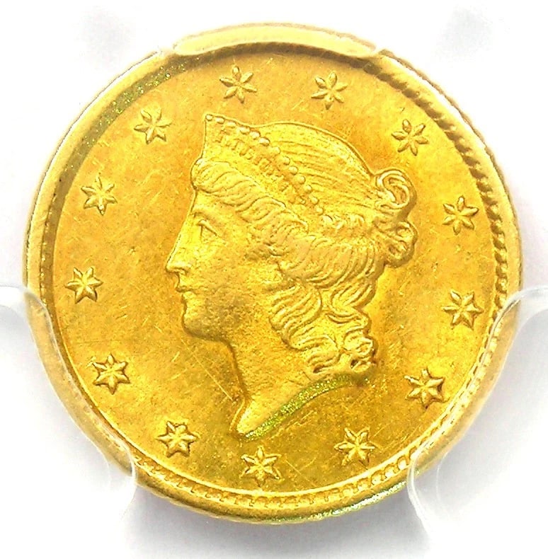 1849-O LIBERTY GOLD DOLLAR NEW ORLEANS G$1: 1849-O Liberty Gold Dollar New Orleans G$1 Composition: Gold Year: 1849 Denomination: $1 Fineness: 0.9 Country of Origin: United States Accessories: None Accessories Notice: When purchasin