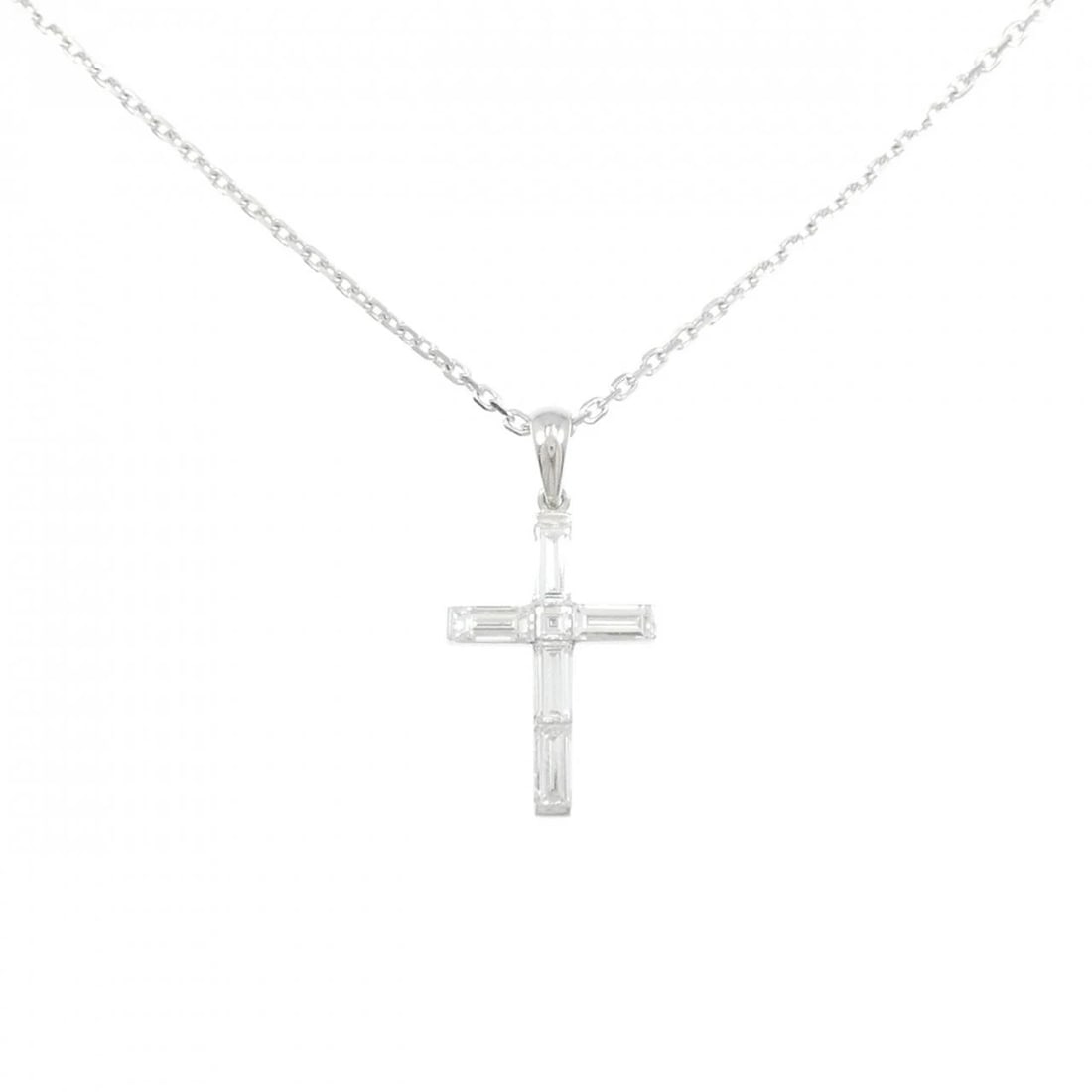 BOUCHERON CROSS DIAMOND NECKLACE: Boucheron Cross Diamond Necklace Brand: Boucheron Type: Necklace Material: 750 White Gold Main Stone Natural Color: White Gold Size: 42cm ActualSize Pendant top H x W: 22.6mmx11.7mm Chain Max. W: