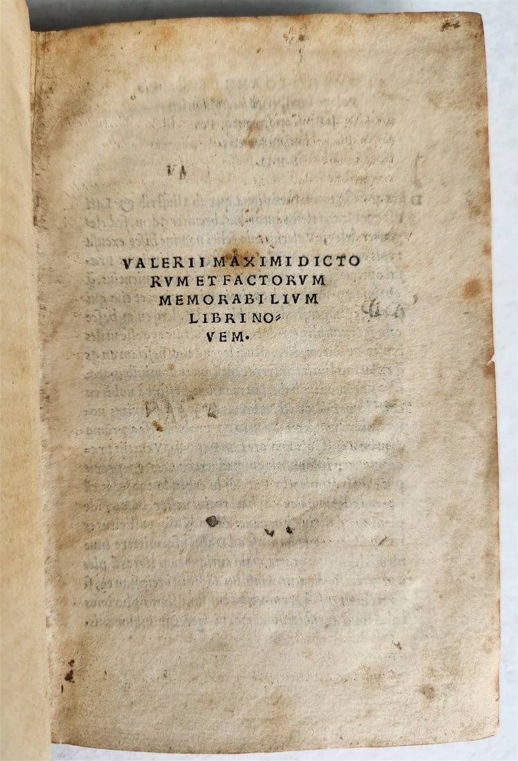 1504: VALERIUS MAXIMUS ANCIENT DICTORUM ET FACTORUM POST-INCUNABULA ALDEHYDE PRESS: Year/Century: 16th century Language: Latin Subject: History Binding: Vellum Description: Dictorum et Factorum memorabilium libri novem Valerius Maximus. [Lyon: n.d., around 1504] Aldine 30 lines with