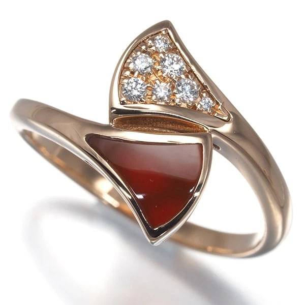BVLGARI RING DIAMOND CARNELIAN DIVAS' DREAM: BVLGARI Ring Diamond Carnelian Divas' Dream Brand: BVLGARI Type: Ring Material: 18K / 750 / Rose Gold Main Stone/Creation Natural Color: Rose Gold Size: US 6.5 Accessories: None Accessorie
