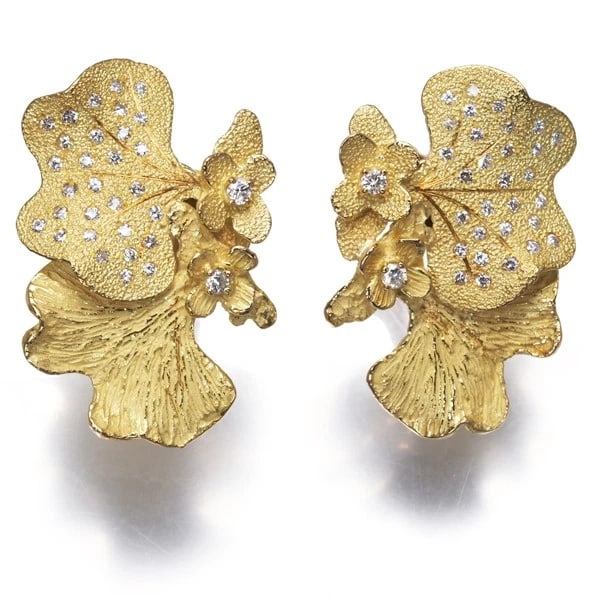 IKEDA KEIKO EARRINGS DIAMOND ONCIDIUM FLOWER 18K YG (1 of 2)