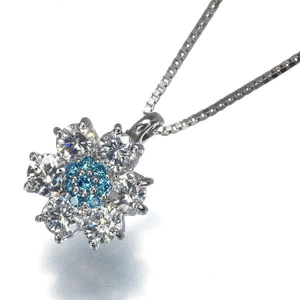 BLUE&CLEAR DIAMOND FLOWER NECKLACE 900 850 PLATINUM: Blue&Clear Diamond Flower Necklace 900 850 Platinum Brand: Unbranded Type: Necklace Material: 900 / 850 / Platinum Main Stone/Creation Natural Color: Platinum Size: Necklace length: 36 / 40cm 