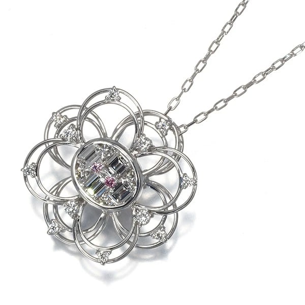 KDION NECKLACE PINK &CLEAR DIAMOND: Kdion Necklace Pink &Clear Diamond Brand: Kdion Type: Necklace Material: 18K / 750 / White Gold Main Stone/Creation Natural Color: White Gold Size: Necklace length: 45cm Accessories: None