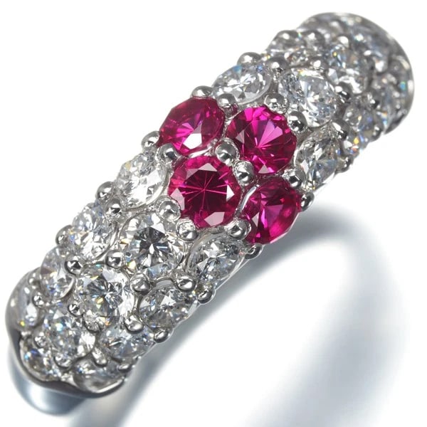 CRESCENT VERT RING LAB-CREATED RUBY DIAMOND PAVED - 2