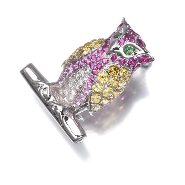 DIAMOND GARNET RUBY SAPPHIRE OWL PENDANT AND BROOCH (1 of 2)