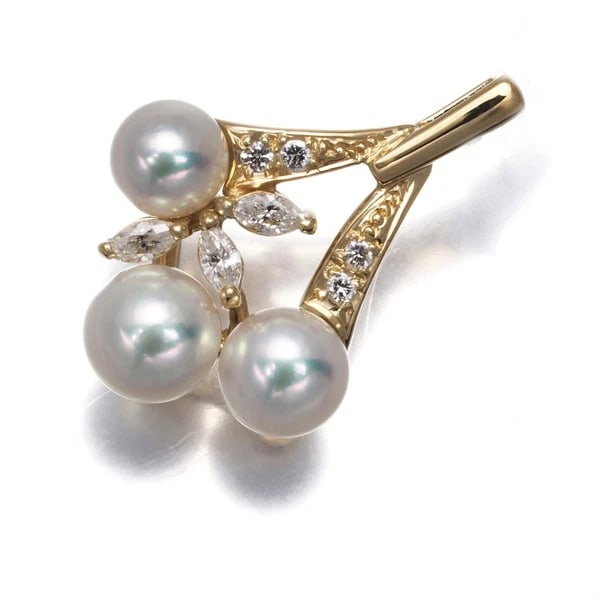 MIKIMOTO PENDANT AKOYA PEARL DIAMOND 18K YG (1 of 2)