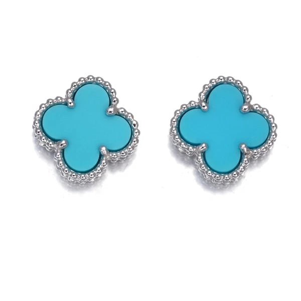 VAN CLEEF & ARPELS EARRINGS TURQUOISE SWEET ALHAMBRA: Van Cleef & Arpels Earrings Turquoise Sweet Alhambra Brand: Van Cleef & Arpels Type: Earrings Material: 18K / 750 / White Gold Main Stone/Creation Natural Color: White Gold Size: Design size: 9.3