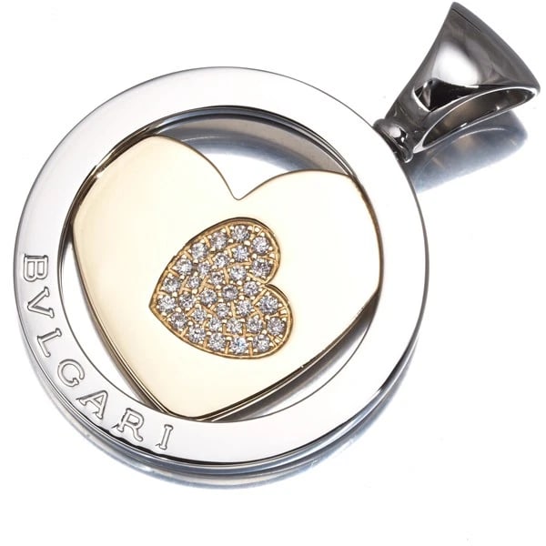 BVLGARI PENDANT DIAMOND TONDO HEART PAVED 18K YG/STAINLESS STEEL (1 of 2)