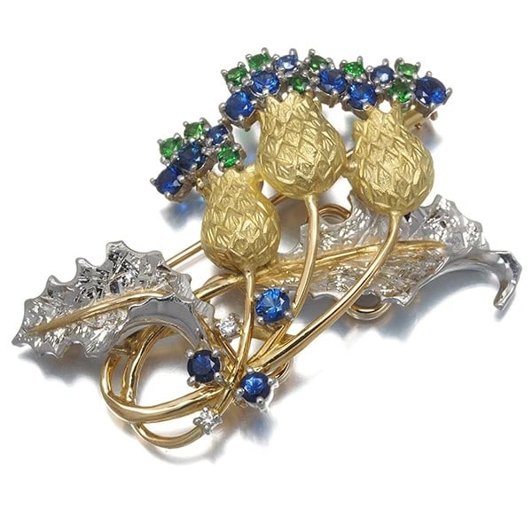 ISHIKAWA NOBUKO PENDANT AND BROOCH OBIDOME SAPPHIRE GARNET DIAMOND (1 of 3)