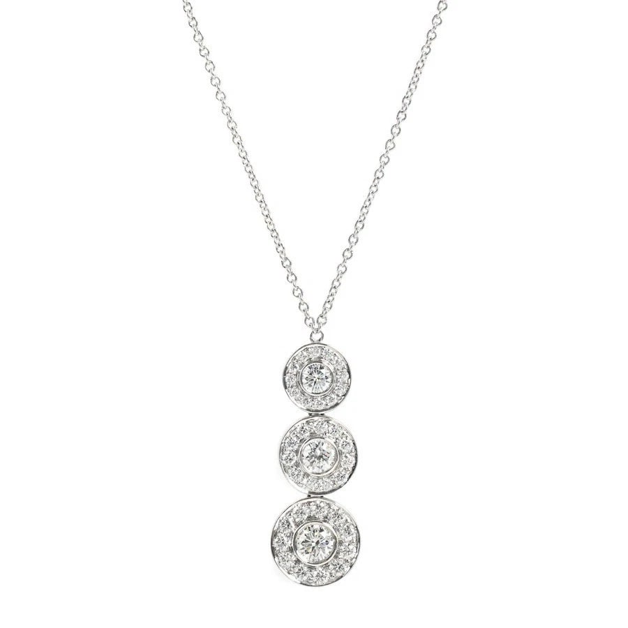 TIFFANY & CO. CIRCLET TRIPLE DROP DIAMOND NECKLACE PT950 PLATINUM: Tiffany & Co. Circlet Triple Drop Diamond Necklace Pt950 Platinum Brand: Tiffany & Co. Type: Necklace Material: Platinum Main Stone/Creation Natural Color: Silver Size: Chain Length: Approx. 15.9
