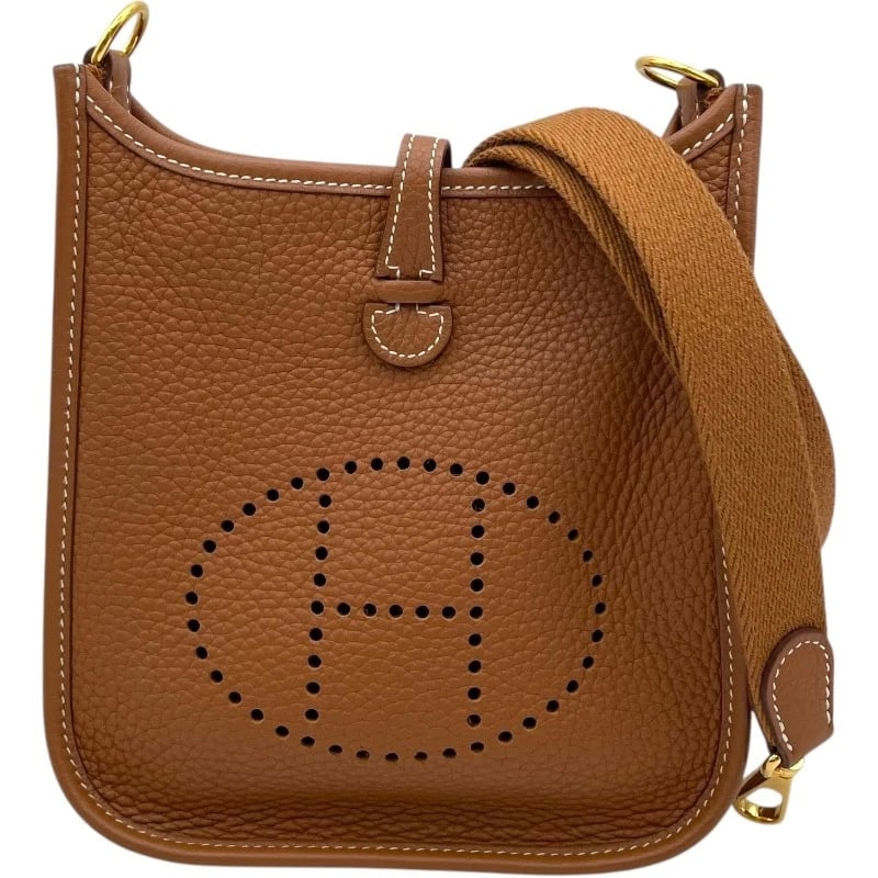 HERMES EVELYN SHOULDER BAG: HERMES Evelyn Shoulder Bag Brand: HERMES Type: Shoulder Bag Material: Taurillon Clemence Color: Gold GD Hardware Size: W6.5 x H7.5x D1.6inch Shoulder:43.3inch Accessories: None Accessories
