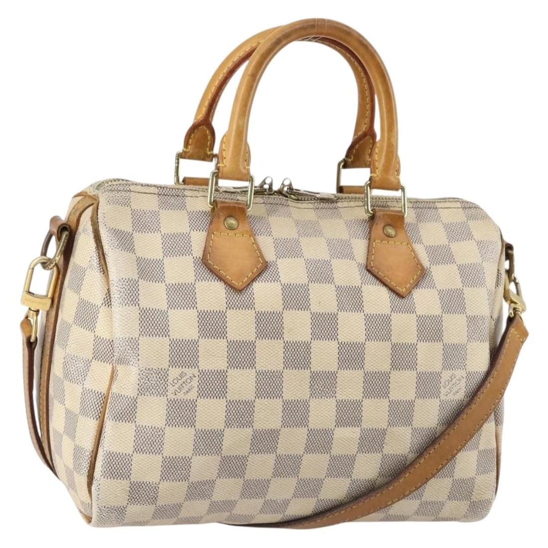LOUIS VUITTON DAMIER AZUR SPEEDY BANDOULIERE 25 HAND BAG: LOUIS VUITTON Damier Azur Speedy Bandouliere 25 Hand Bag Brand: LOUIS VUITTON Type: Hand Bag Material: Damier Azur Canvas Color: Damier Azur Size: W9.8 x H6.7 x D5.5inch(Approx) Accessories: None