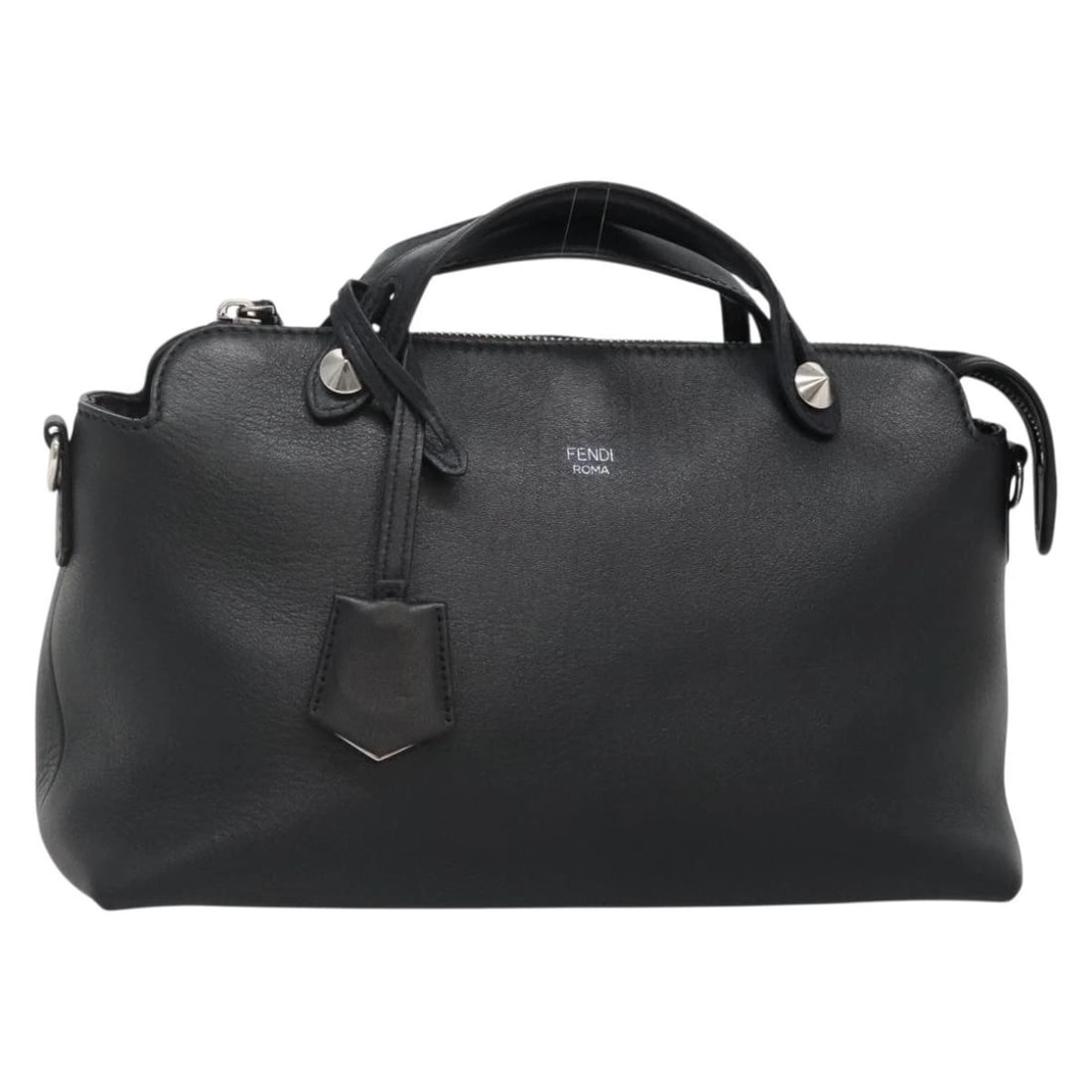 FENDI HAND BAG LEATHER BLACK SILVER: FENDI Hand Bag Leather Black Silver Brand: FENDI Type: Hand Bag Material: Leather Color: Black / Silver Size: W10.6 x H6.3 x D4.7inch(Approx) Handle Drop:2.0inch(Approx) Accessories: None